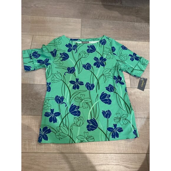 Style & Co Petite Tulip Menagerie Elbow-Sleeve Knit Top Tulip Green Large Petite - Picture 2 of 9